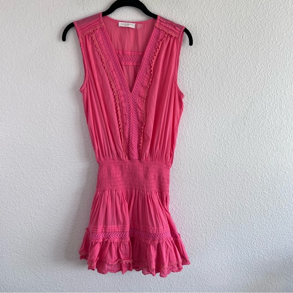 Ramy Brook Women’s Pink Smock Waist‎ Mini Dress/Cover Up Sleeveless